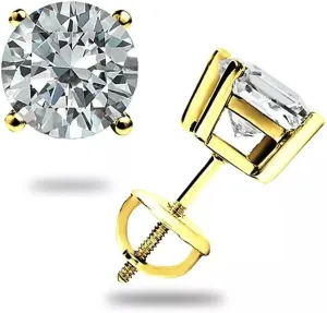 2.10 Ct Round Cut Lab Created Diamond Stud Earrings Solid14K White Gold Screw Back Earrings For Women's Handmade Jewellery