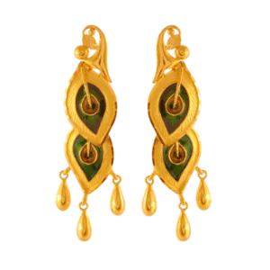 22k Gold Drop Earrings In Meenakari Peacock Feather
