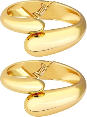 2PCS Chunky Gold Cuff Bangle Bracelets Stack for Women Non Tarnish Trendy, 14K Gold Plated Irregular Open Wide Hinged Thick Chain Wrap Bangles Bracelet Set Arm Jewelry Gifts