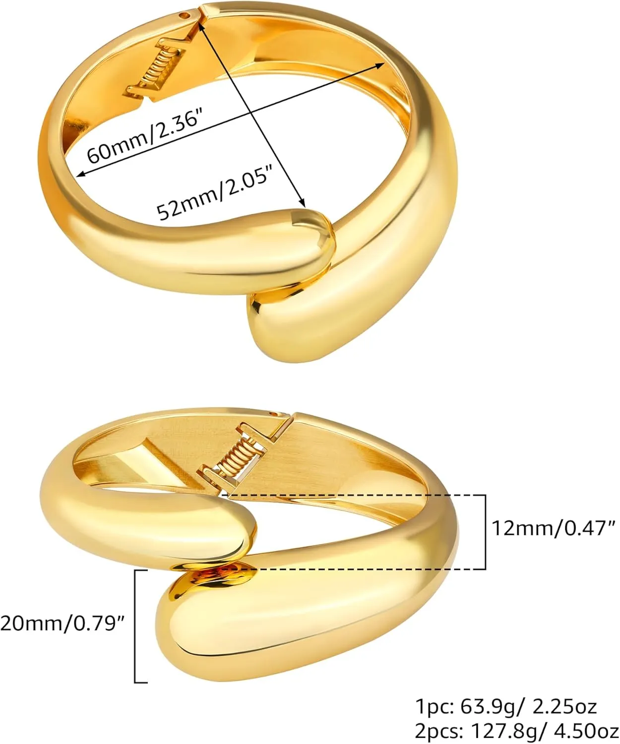2PCS Chunky Gold Cuff Bangle Bracelets Stack for Women Non Tarnish Trendy, 14K Gold Plated Irregular Open Wide Hinged Thick Chain Wrap Bangles Bracelet Set Arm Jewelry Gifts