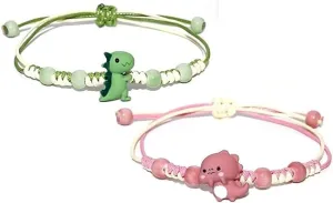 2pcs Dinosaurs Bracelets Beaded Braided String Rope Chain Thread Adjustale Aniaml Bracelet for Women