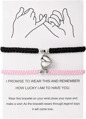 2pcs Handmade Braided Heart Couple Bracelets Mutual Attraction Matching Bracelet for Couples Women Men Best Friend Jewelry Lover Gifts