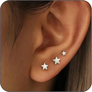 3 Pairs 14K Gold Stud Earring Sets for Women Dainty 925 Sterling Silver Earrings for Multiple Piercing Tiny Cartilage Tragus Cute Trendy Post Earrings Stacks Jewelry Gifts