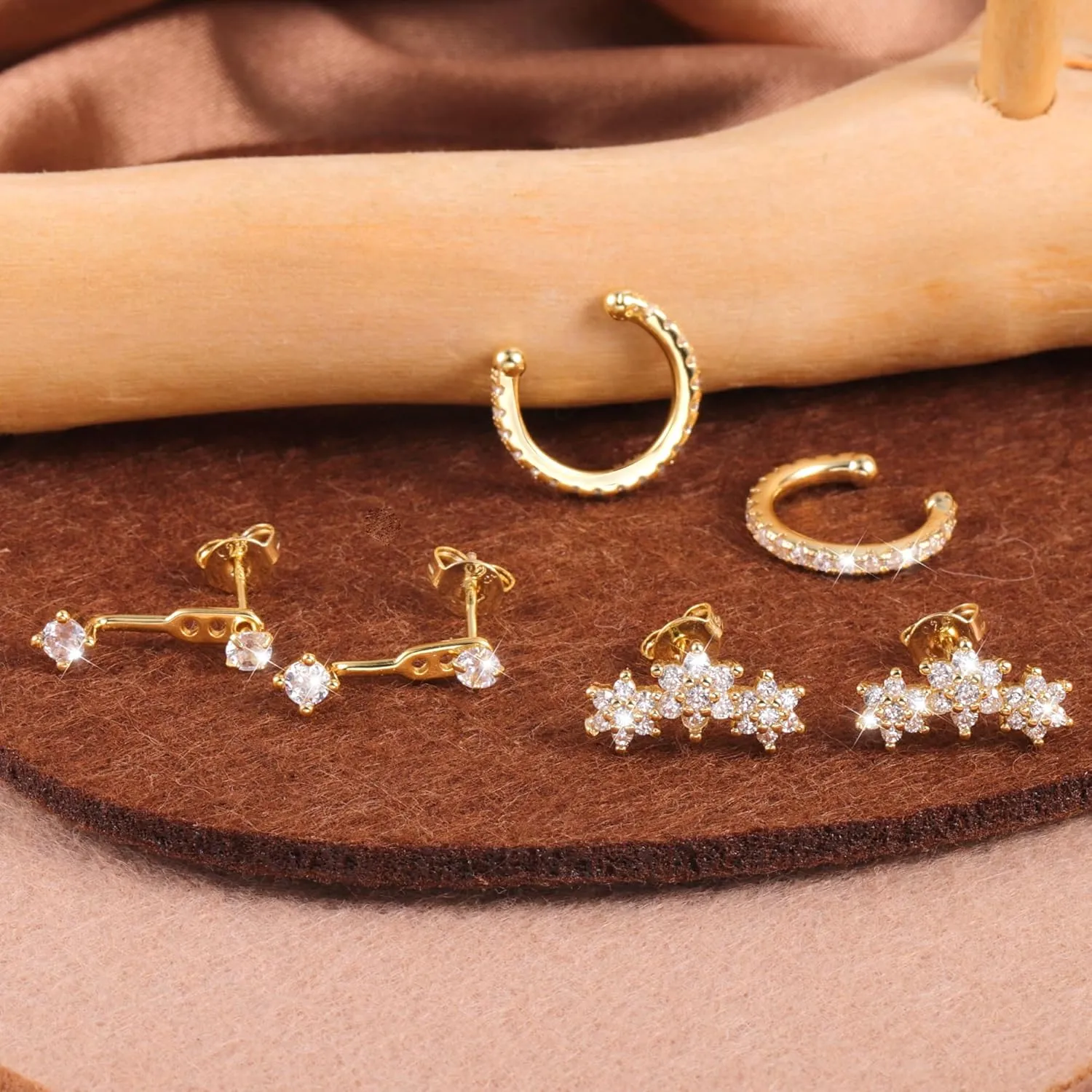 3 Pairs Sterling Silver Earrings for Women Trendy Silver Stud Hoop Earrings Stacks for Multiple Piercing Dainty Cartilage Huggie Hoop Earrings Hypoallergenic Small Cubic Zirconia Stud Hoop Earrings Set
