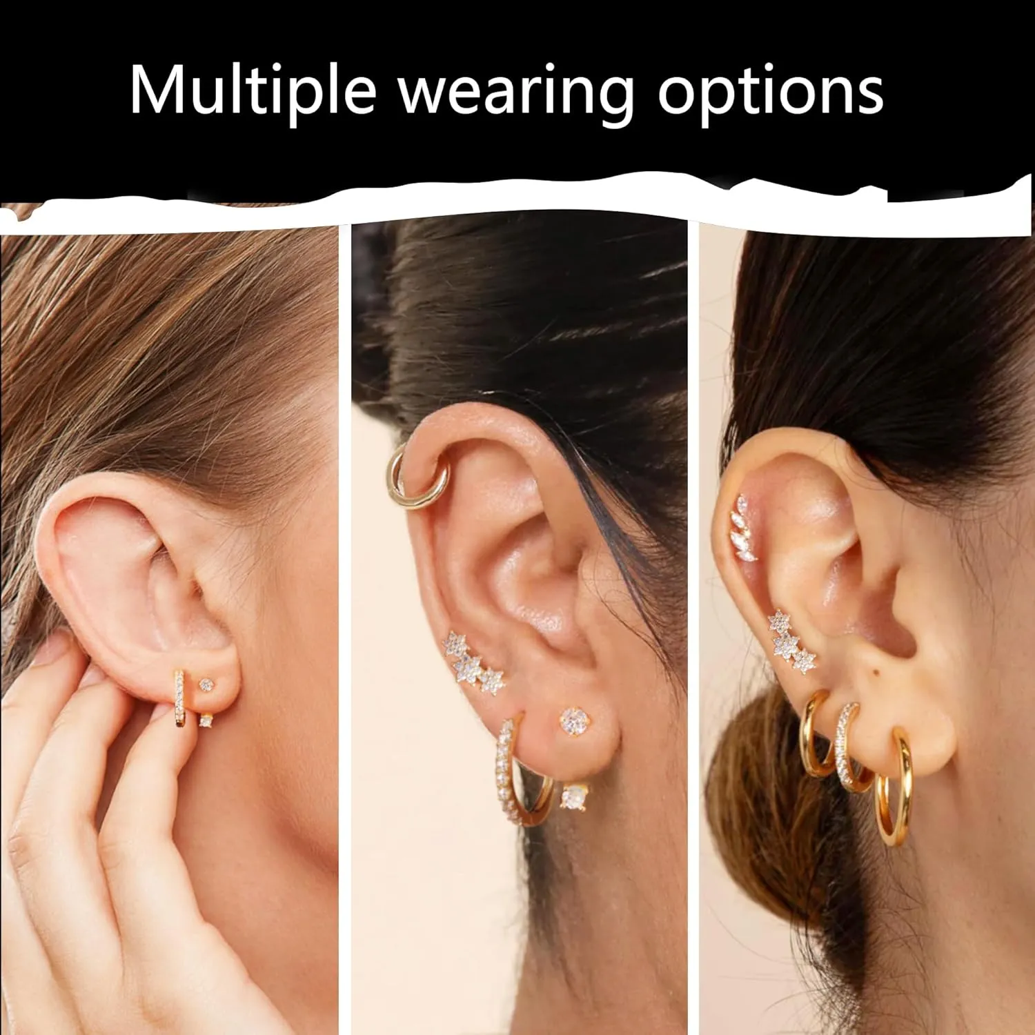 3 Pairs Sterling Silver Earrings for Women Trendy Silver Stud Hoop Earrings Stacks for Multiple Piercing Dainty Cartilage Huggie Hoop Earrings Hypoallergenic Small Cubic Zirconia Stud Hoop Earrings Set