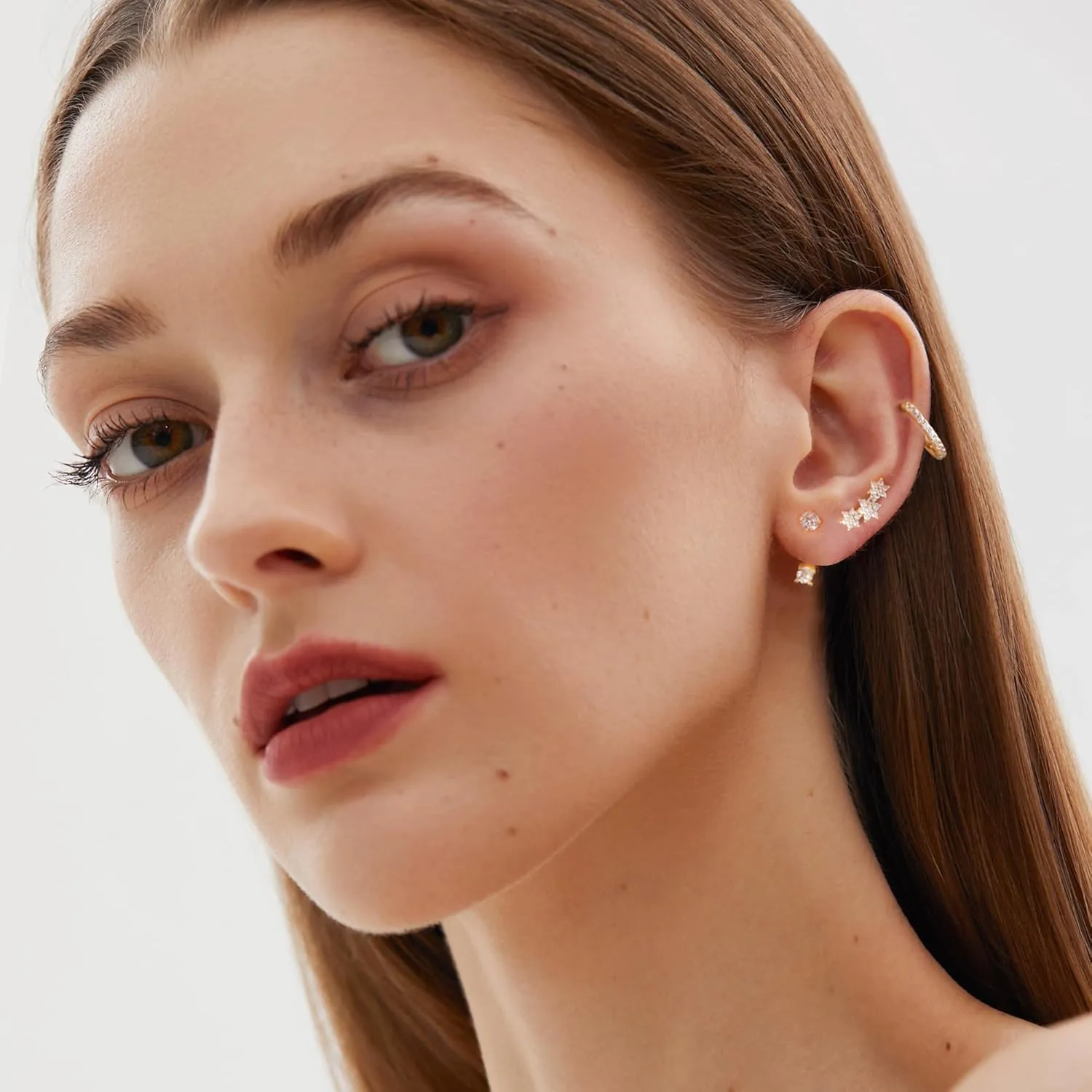 3 Pairs Sterling Silver Earrings for Women Trendy Silver Stud Hoop Earrings Stacks for Multiple Piercing Dainty Cartilage Huggie Hoop Earrings Hypoallergenic Small Cubic Zirconia Stud Hoop Earrings Set