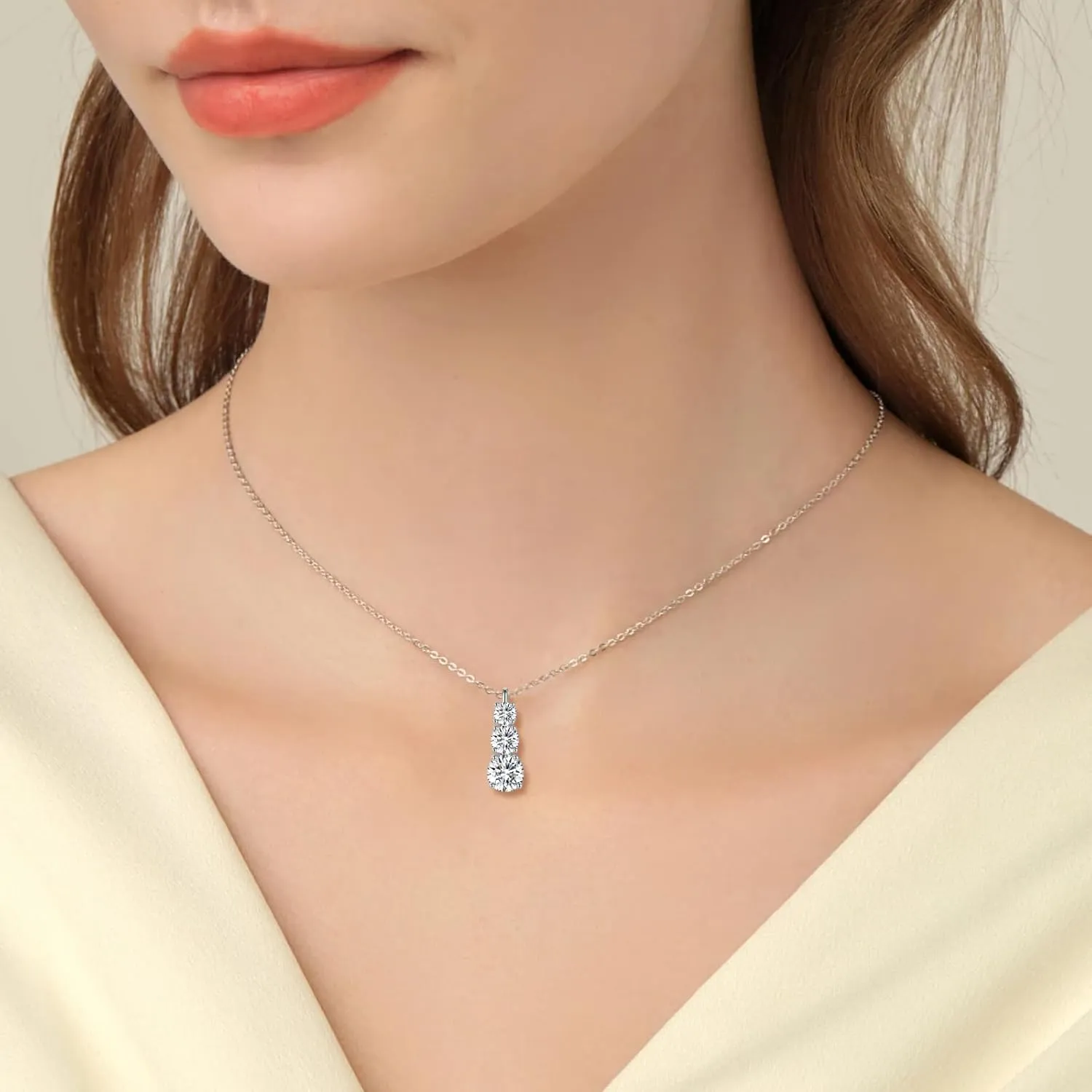 3 Stone Pendant Necklace 925 Sterling Silver,Cubic Zirconia Necklace, Birthstone Necklace,Mothers Jewelry Pendant Necklace,Gift for Mom Grandma Her Wife,18 2" Chain