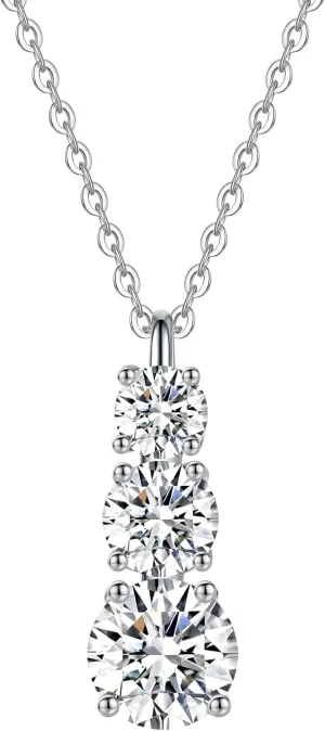 3 Stone Pendant Necklace 925 Sterling Silver,Cubic Zirconia Necklace, Birthstone Necklace,Mothers Jewelry Pendant Necklace,Gift for Mom Grandma Her Wife,18 2" Chain
