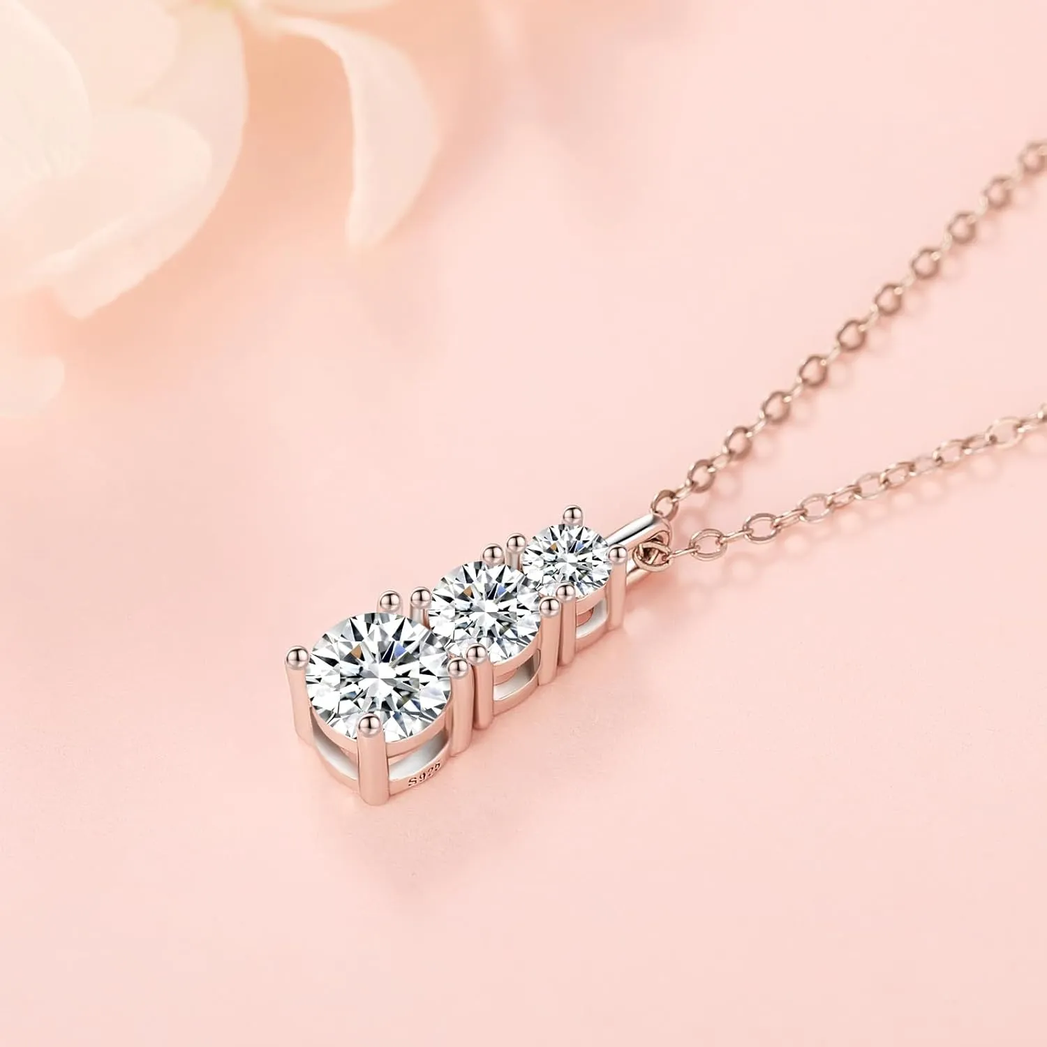 3 Stone Pendant Necklace 925 Sterling Silver,Cubic Zirconia Necklace, Birthstone Necklace,Mothers Jewelry Pendant Necklace,Gift for Mom Grandma Her Wife,18 2" Chain