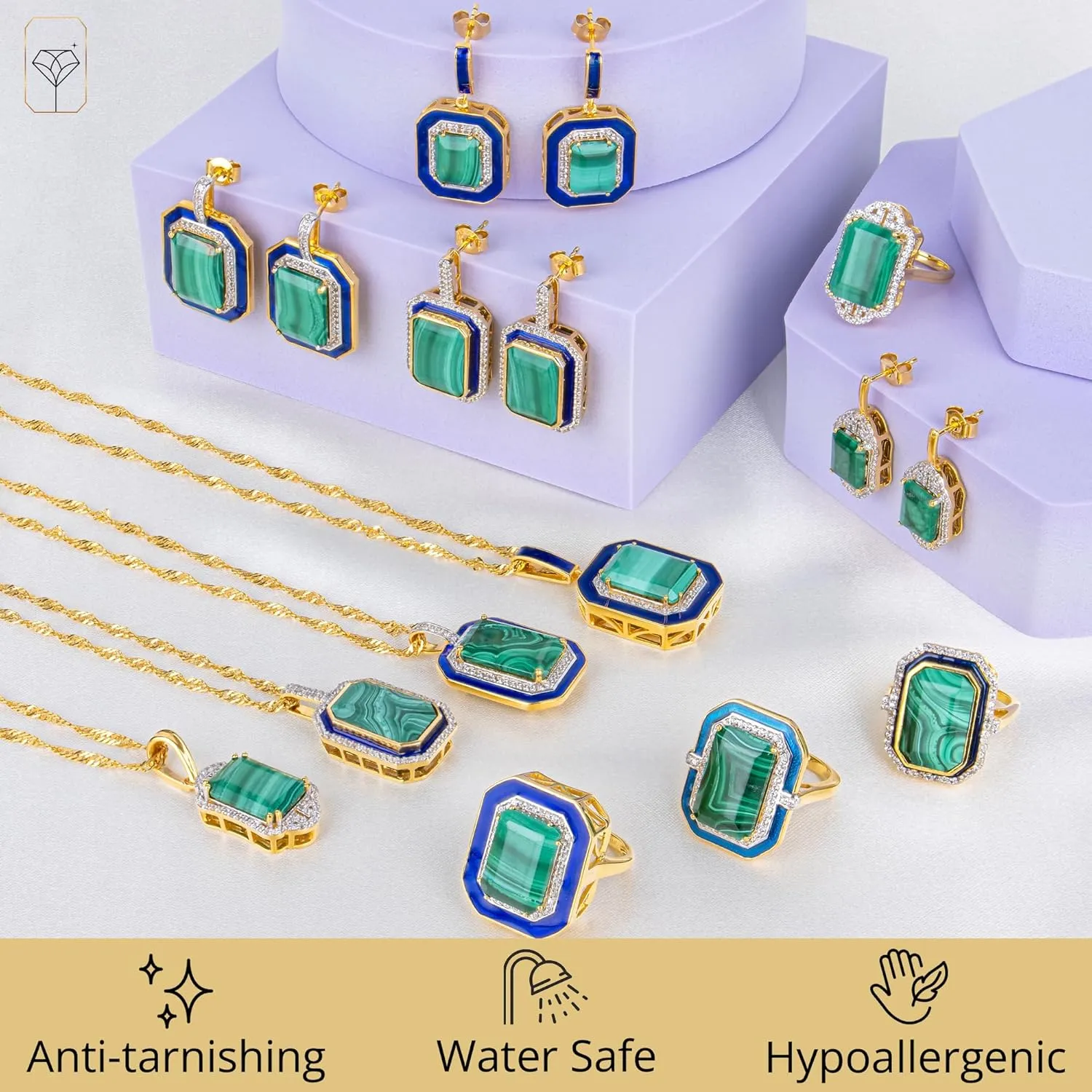 32MM Big Gemstone Statement Dangle Earrings with Enamel and White Sappire Accents | 14k Gold over Sterling Silver Hypoallergenic Statement Earrings by MAX   STONE