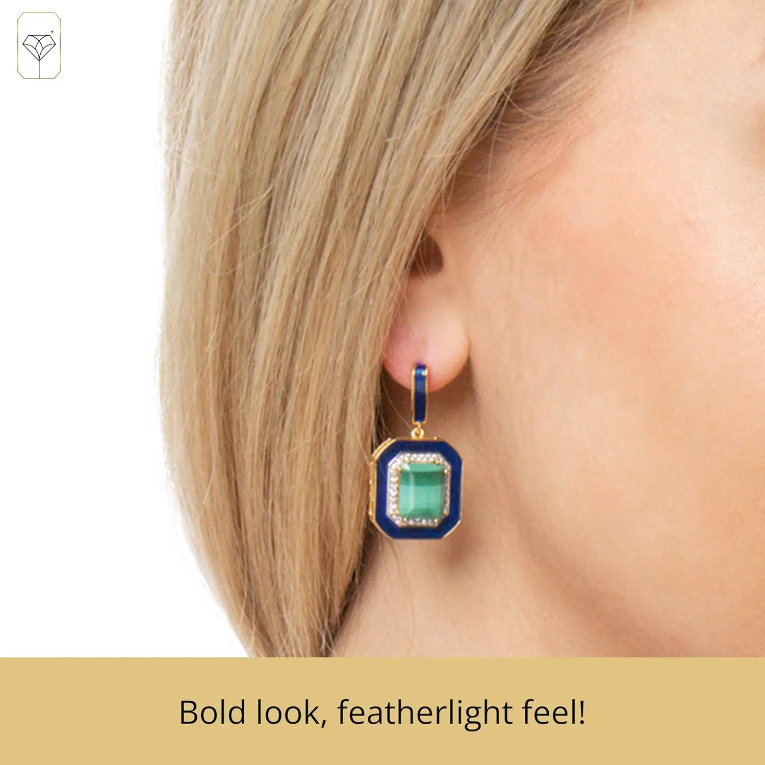 32MM Big Gemstone Statement Dangle Earrings with Enamel and White Sappire Accents | 14k Gold over Sterling Silver Hypoallergenic Statement Earrings by MAX   STONE