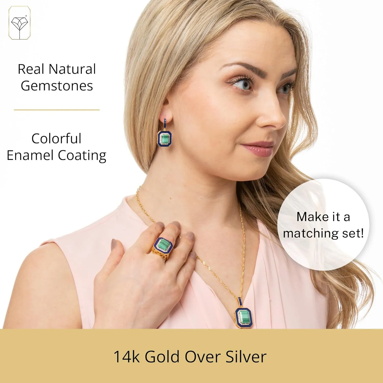 32MM Big Gemstone Statement Dangle Earrings with Enamel and White Sappire Accents | 14k Gold over Sterling Silver Hypoallergenic Statement Earrings by MAX   STONE