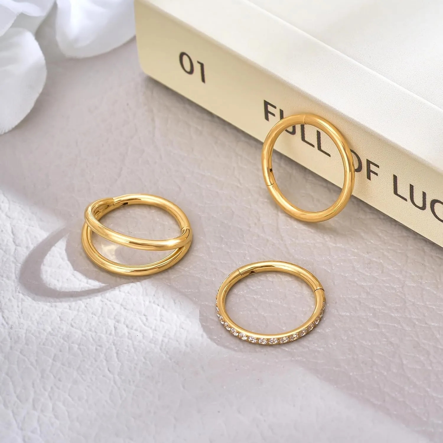 3Pcs Surgical Steel Nose Rings Hoops&Hoop Helix Cartilage Daith Tragus Sleeper Earrings  16G/18G/20G Hinged CZ Septum Rings