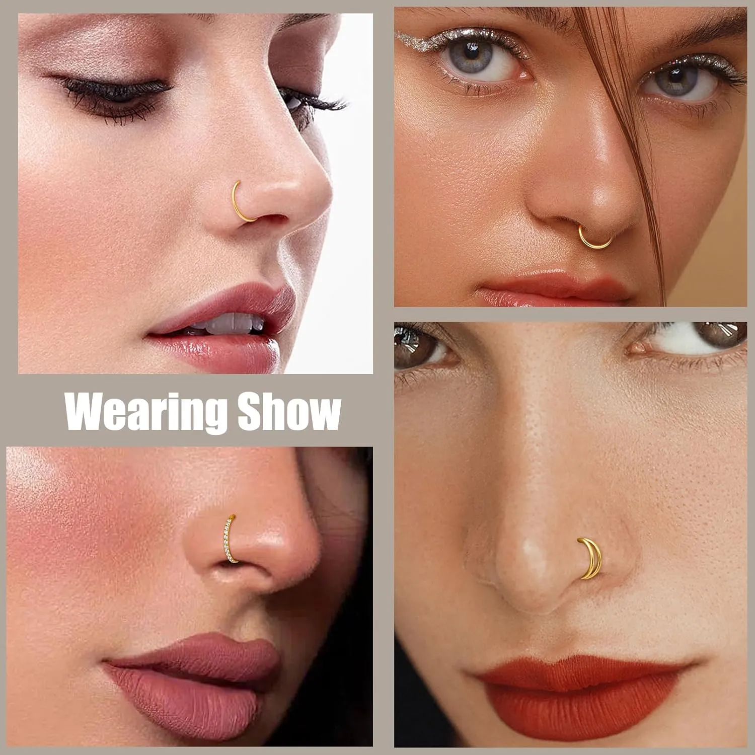 3Pcs Surgical Steel Nose Rings Hoops&Hoop Helix Cartilage Daith Tragus Sleeper Earrings  16G/18G/20G Hinged CZ Septum Rings