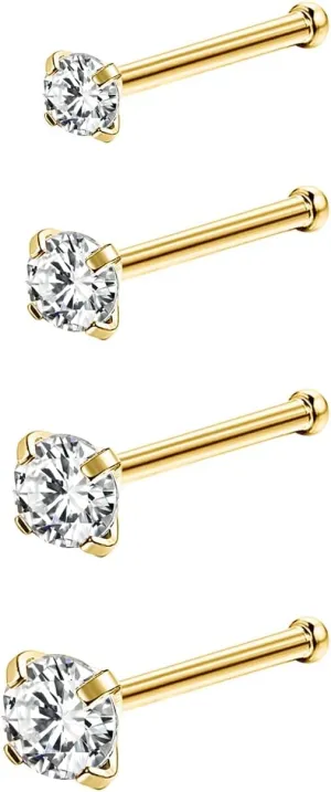 4-6pcs 20g Nose Rings Studs Surgical Steel Nose Rings CZ L Shaped Corkscrew Nose Ring Studs for Women Men Small Cute Silver Rose Gold Black Nose Rings Stud 1.5mm 2mm 2.5mm 3mm Nostril Piercing jewelry