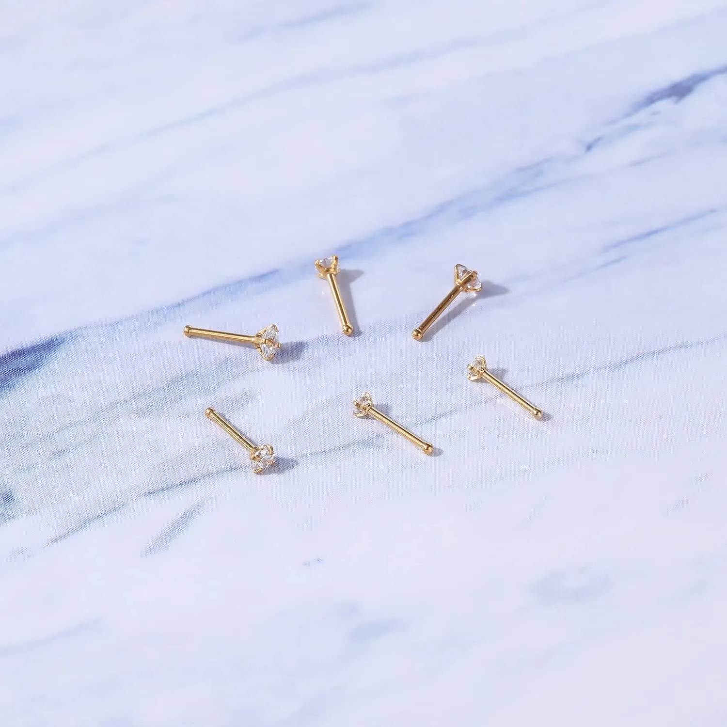 4-6pcs 20g Nose Rings Studs Surgical Steel Nose Rings CZ L Shaped Corkscrew Nose Ring Studs for Women Men Small Cute Silver Rose Gold Black Nose Rings Stud 1.5mm 2mm 2.5mm 3mm Nostril Piercing jewelry