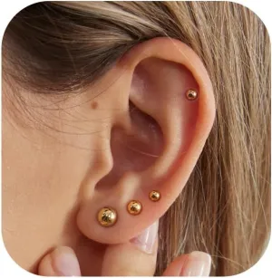 5 Pairs Hypoallergenic 316L Surgical Steel Stud Earrings Set for Women - Birthday and Valentine's Day Jewelry Gifts - Gold