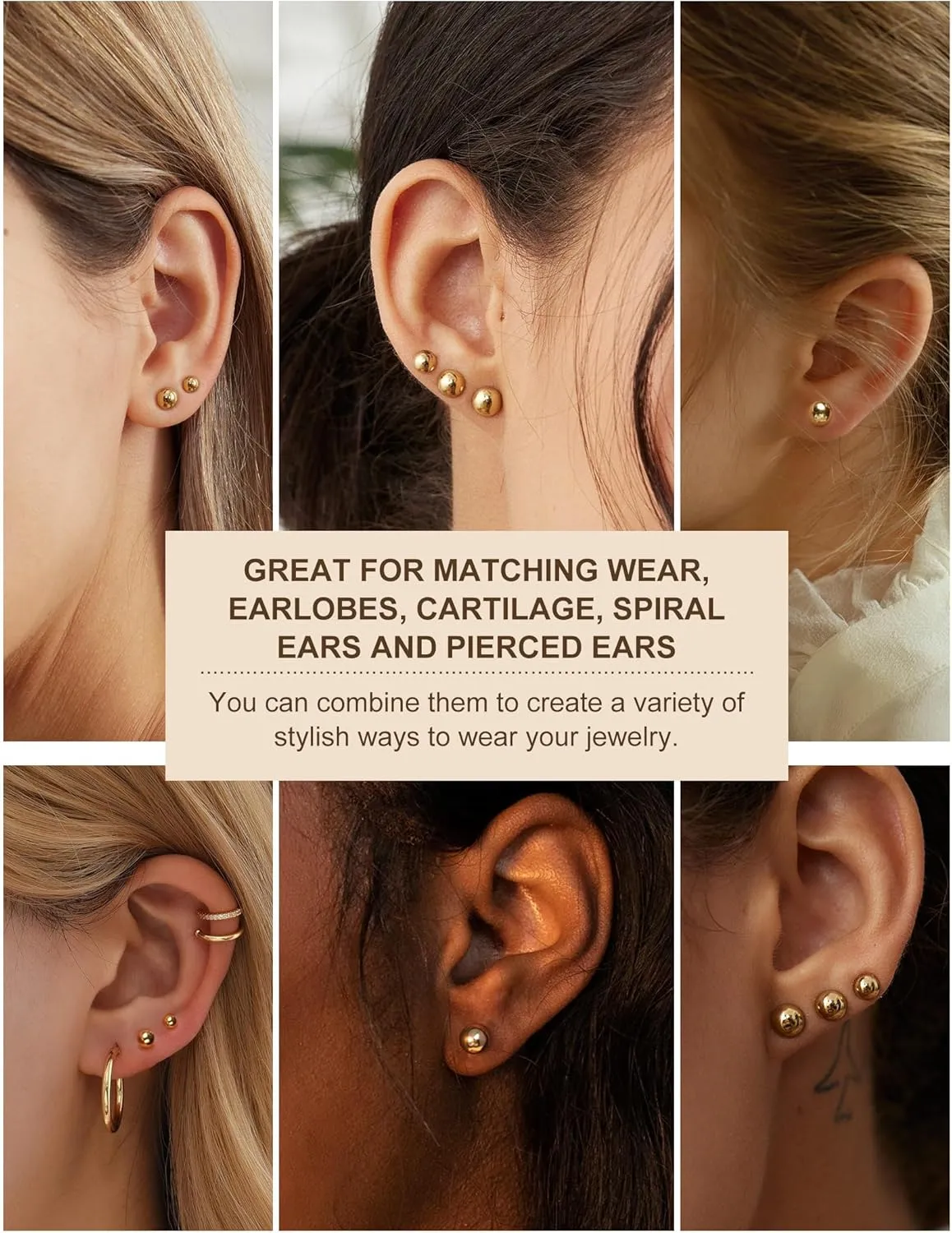 5 Pairs Hypoallergenic 316L Surgical Steel Stud Earrings Set for Women - Birthday and Valentine's Day Jewelry Gifts - Gold