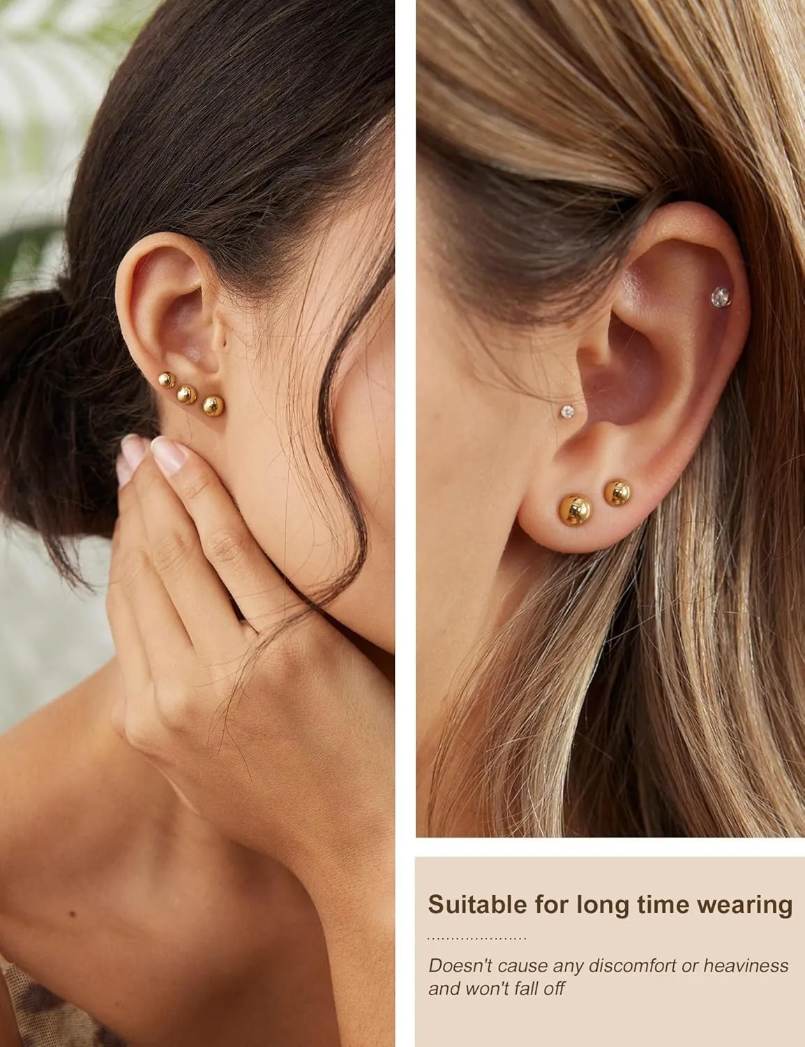 5 Pairs Hypoallergenic 316L Surgical Steel Stud Earrings Set for Women - Birthday and Valentine's Day Jewelry Gifts - Gold
