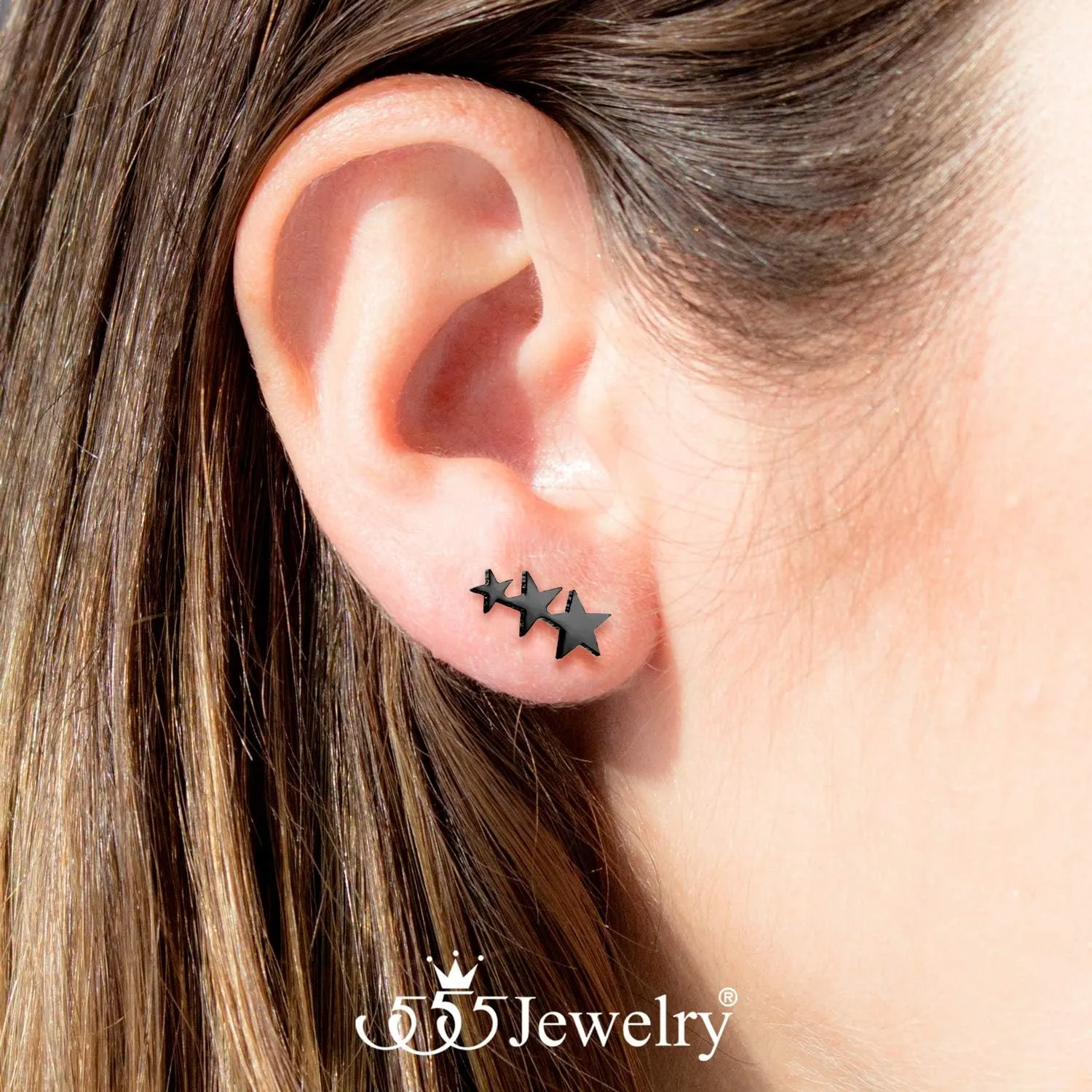555Jewelry Cute Small Tiny Triple Stars Stud Earrings for Women