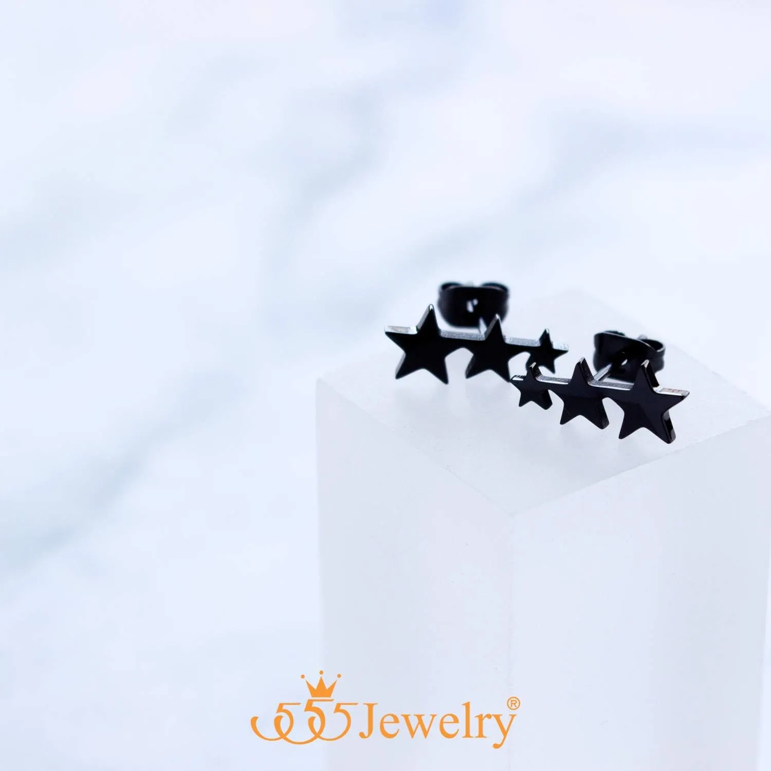555Jewelry Cute Small Tiny Triple Stars Stud Earrings for Women