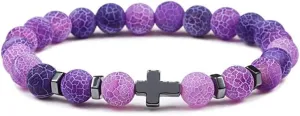 6mm 8mm Women Men Prayer Beaded Bracelet Hematite Cross Natural Wood Beads Lava Stone Onyx Meditation Bracelets Yoga Jewelry RK69I (8mm Purple weathered)