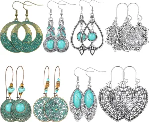 8 Pairs Boho Earrings for Women Vintage Drop Dangle Earrings Set Indian Retro Boho Ear Accessories for Women Girls Gifts