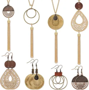 8 Pcs Boho Necklace and Earring Sets for Women Acrylic Resin Rattan Earrings Necklace Jewelry for Beach Party