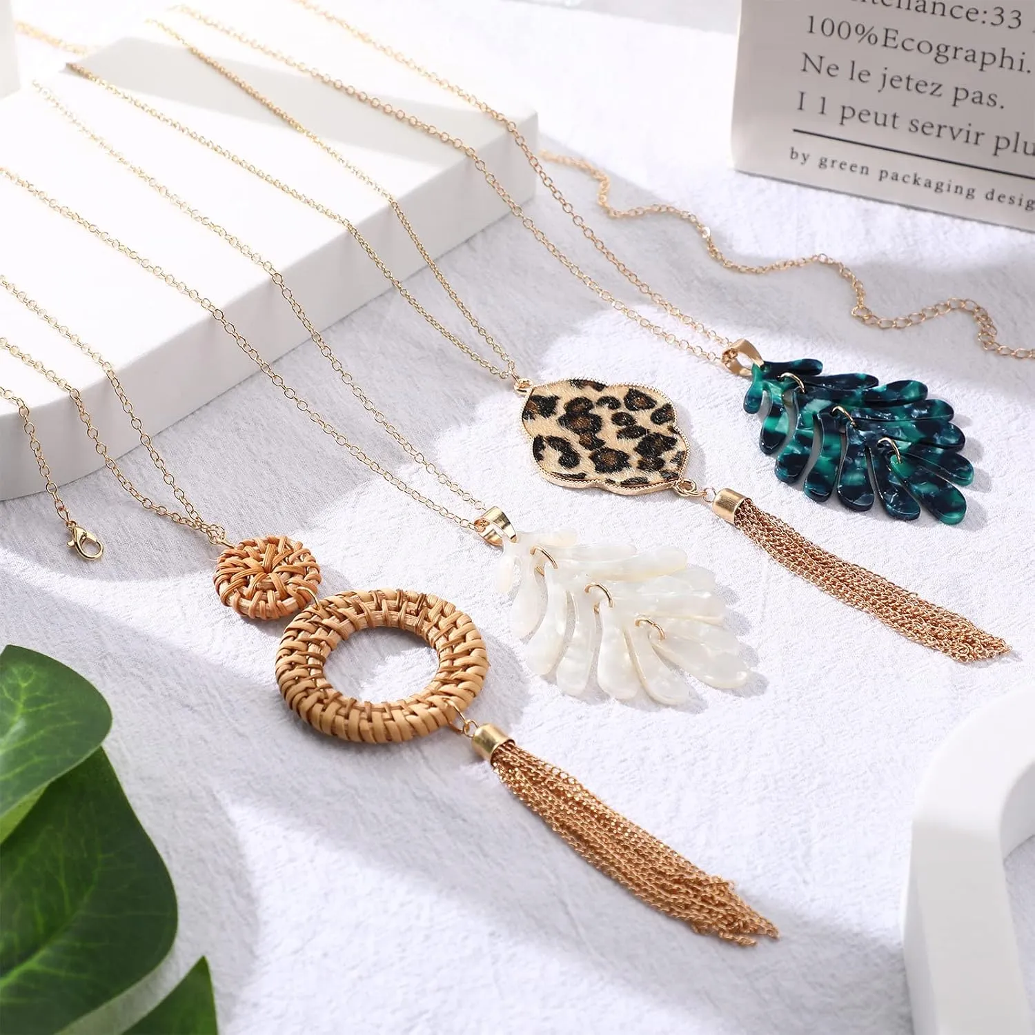 8 Pcs Boho Necklace and Earring Sets for Women Acrylic Resin Rattan Earrings Necklace Jewelry for Beach Party