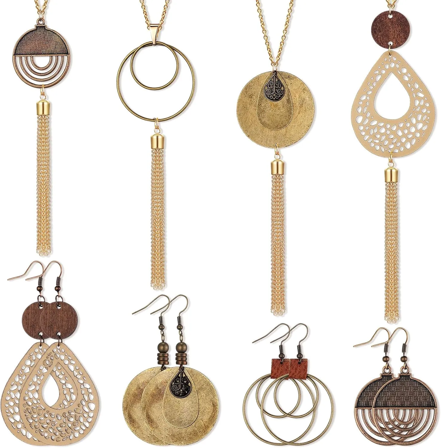 8 Pcs Boho Necklace and Earring Sets for Women Acrylic Resin Rattan Earrings Necklace Jewelry for Beach Party