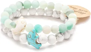 8mm Sea Turtles Beaded Bracelets Natural Stone Elastic Friendship Bracelet for Women Men