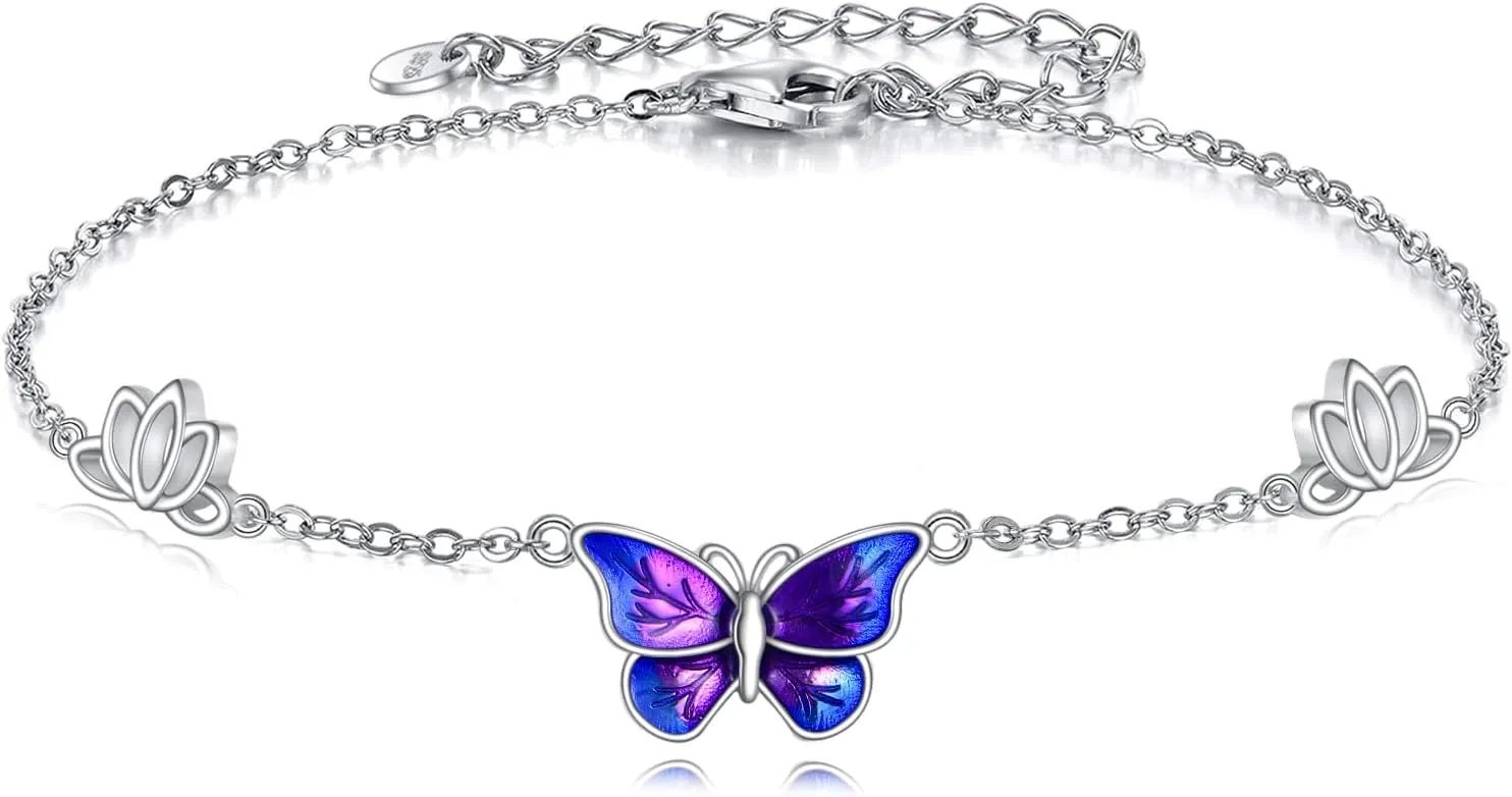 925 Sterling Silver Anklet for Women Dragonfly/Butterfly/Sea Turtles/Mermaid/Infinity/Hamsa Hand Adjustable Chain Ankle Bracelets Jewelry