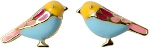 925 Sterling Silver Bird Stud Earrings 18K Gold Plated/White Gold Plated Multi-Color Enamel Bird Earrings Studs Animal Jewelry Gift for Women Hypoallergenic