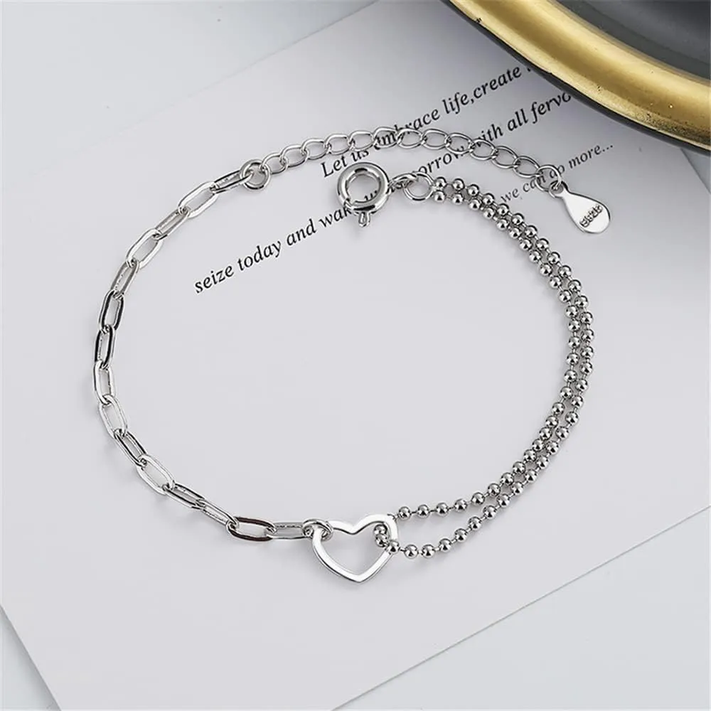 925 Sterling Silver Bracelet for Women, Love Heart Chain Bracelet Bangle, Womens Link Bracelets