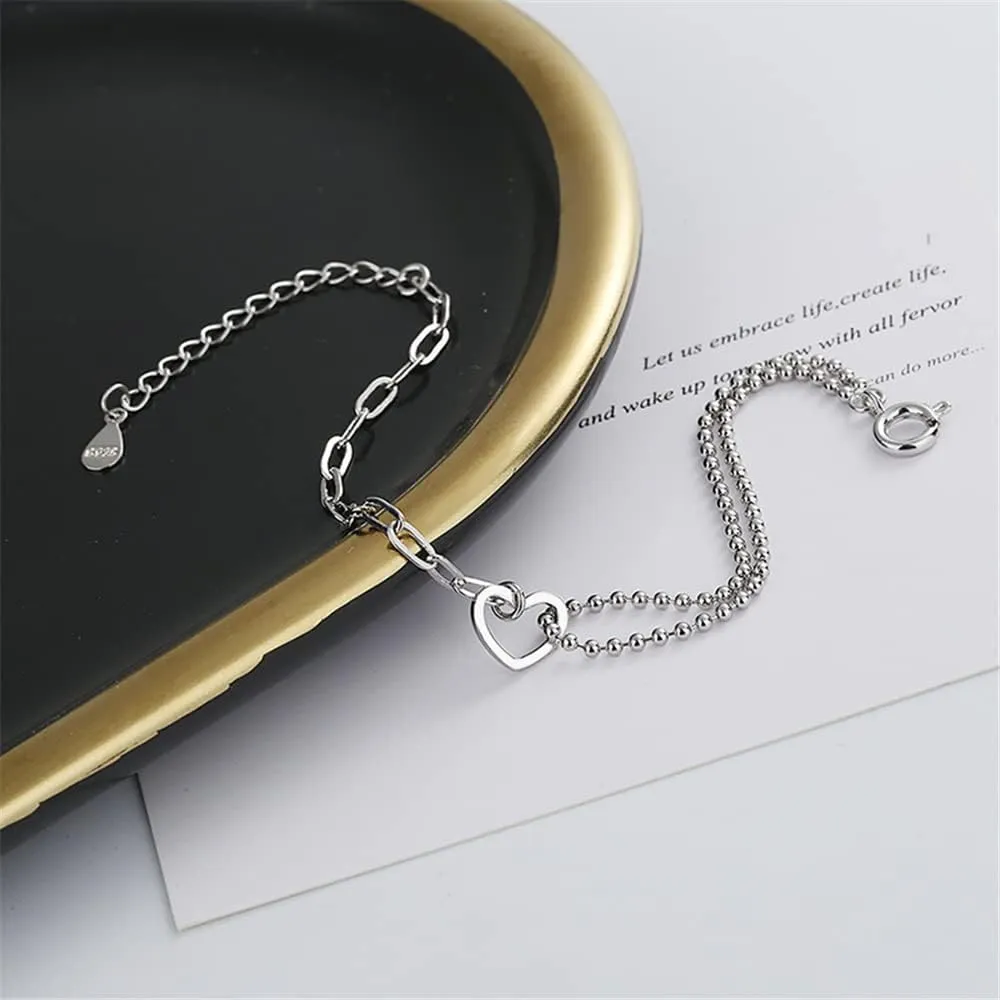 925 Sterling Silver Bracelet for Women, Love Heart Chain Bracelet Bangle, Womens Link Bracelets