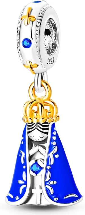 925 Sterling Silver Charms Beads for Bracelets & Necklaces, Cute Blue Virgin Mary Charm Birthday Gifts Pendant Jewelry for Women Men