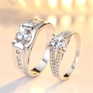 925 Sterling Silver Couple Ring Set 2pc 925 Sterling Silver Encrusted Zircon European and American Mosan Diamond Luxury Fashion Women's Square Diamond Zircon Ring Pair Ring Set Ring