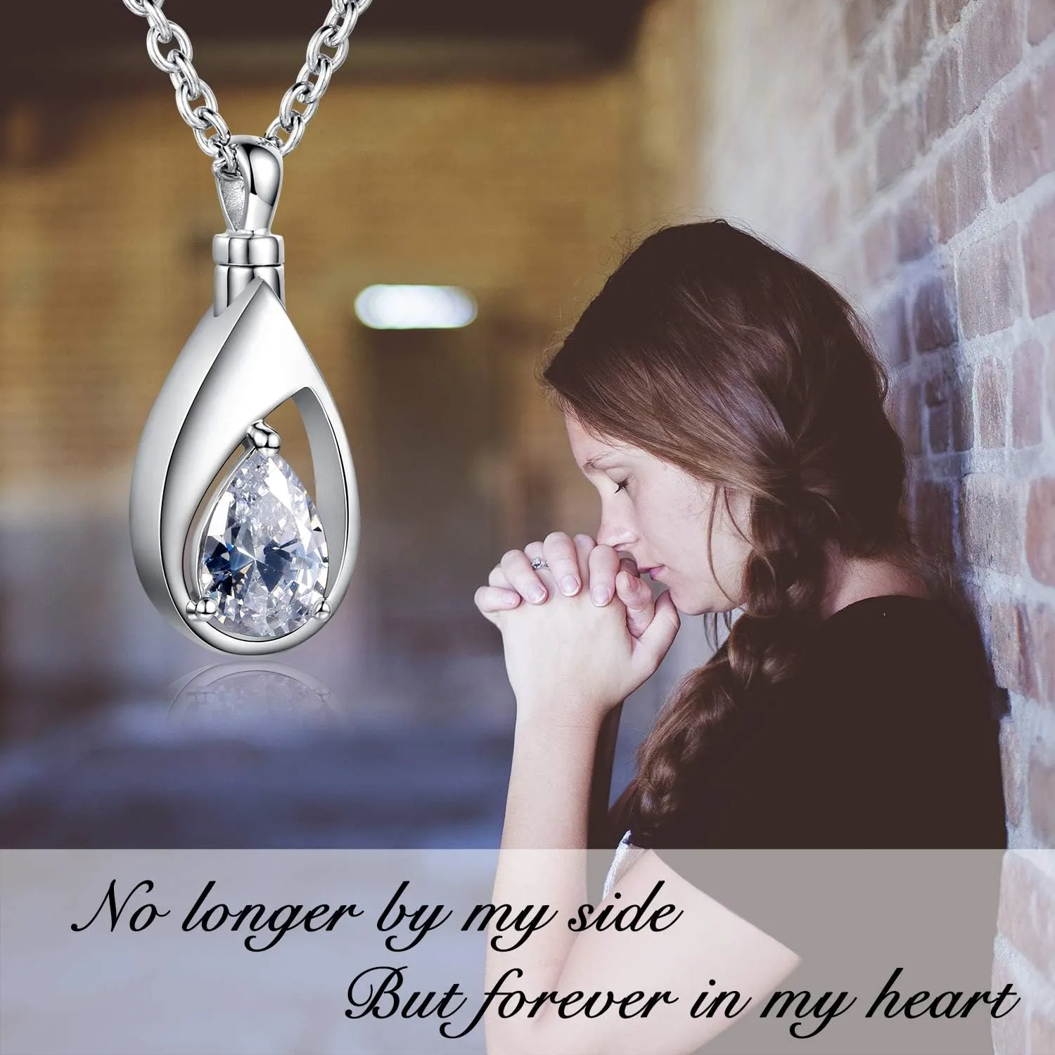 925 Sterling Silver Cremation Jewelry Memorial CZ Teardrop Ashes Keepsake Urns Pendant Necklace for urn Necklaces Ashes Jewelry Gifts