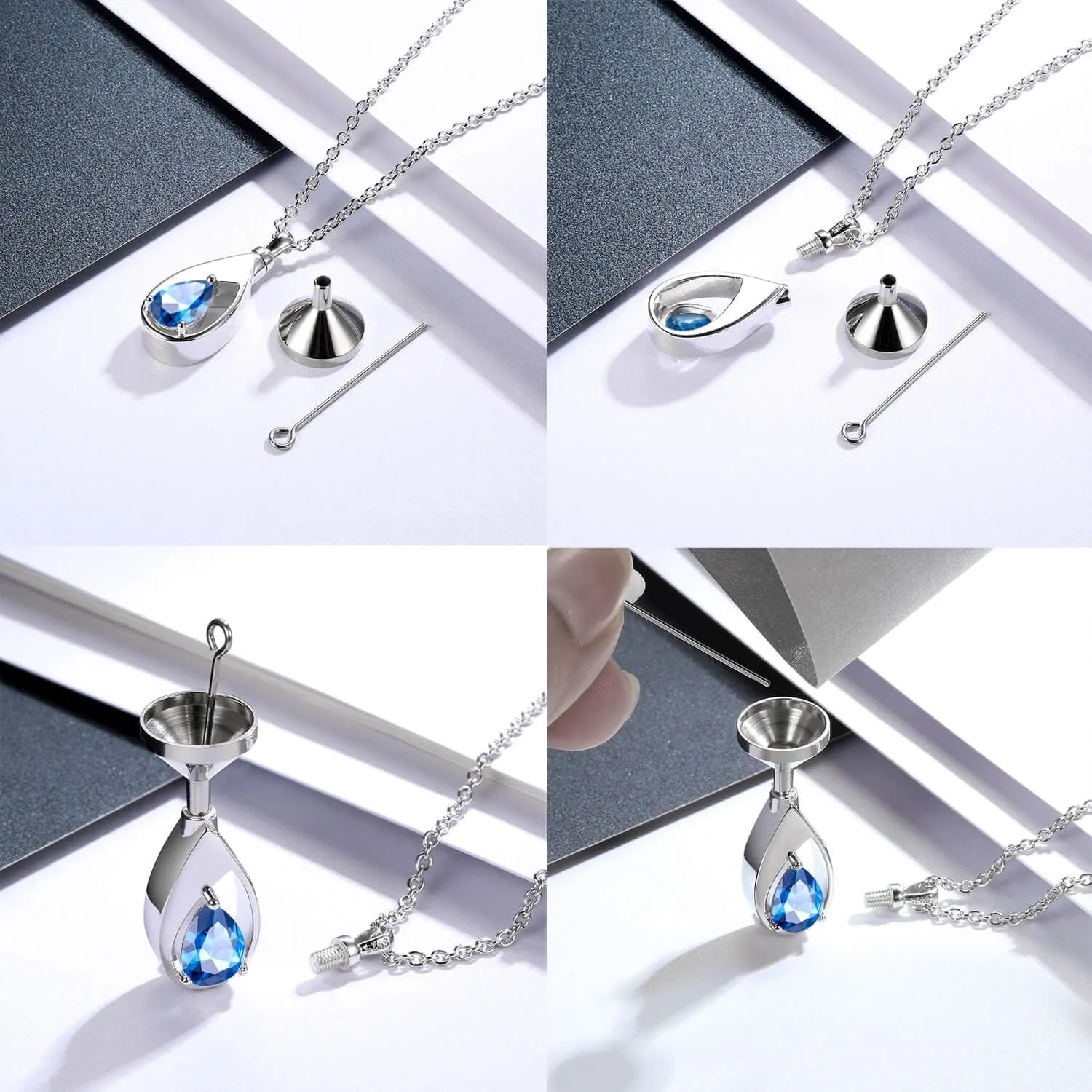 925 Sterling Silver Cremation Jewelry Memorial CZ Teardrop Ashes Keepsake Urns Pendant Necklace for urn Necklaces Ashes Jewelry Gifts