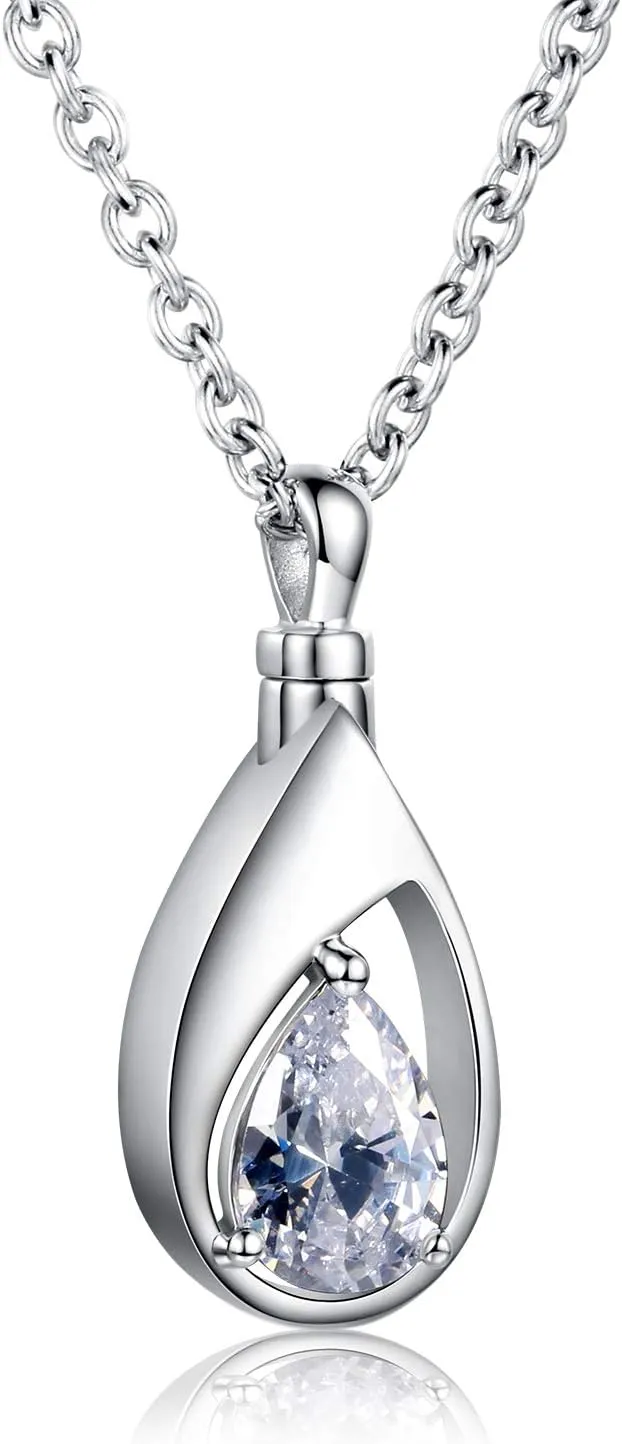 925 Sterling Silver Cremation Jewelry Memorial CZ Teardrop Ashes Keepsake Urns Pendant Necklace for urn Necklaces Ashes Jewelry Gifts