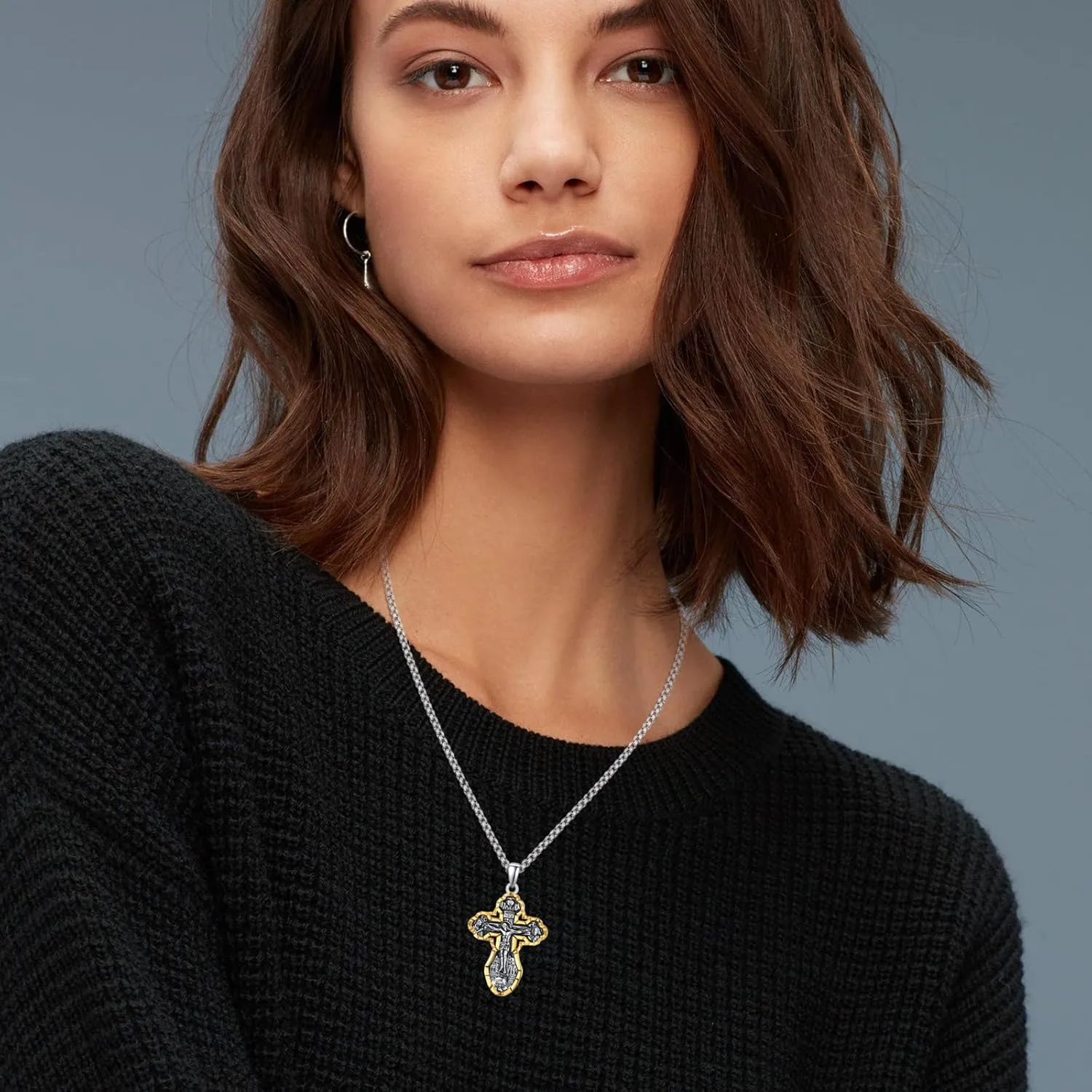 925 Sterling Silver Cross Crucifix Jesus Christ INRI Pendant Necklace for Men Women Medal Christian Religious Necklaces for Mens