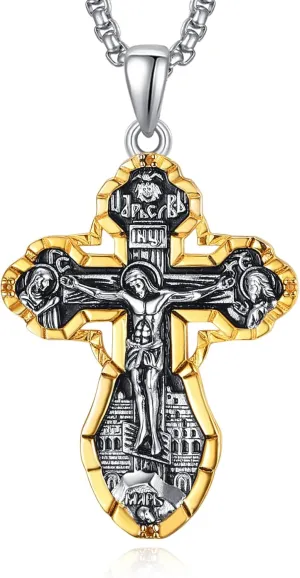 925 Sterling Silver Cross Crucifix Jesus Christ INRI Pendant Necklace for Men Women Medal Christian Religious Necklaces for Mens
