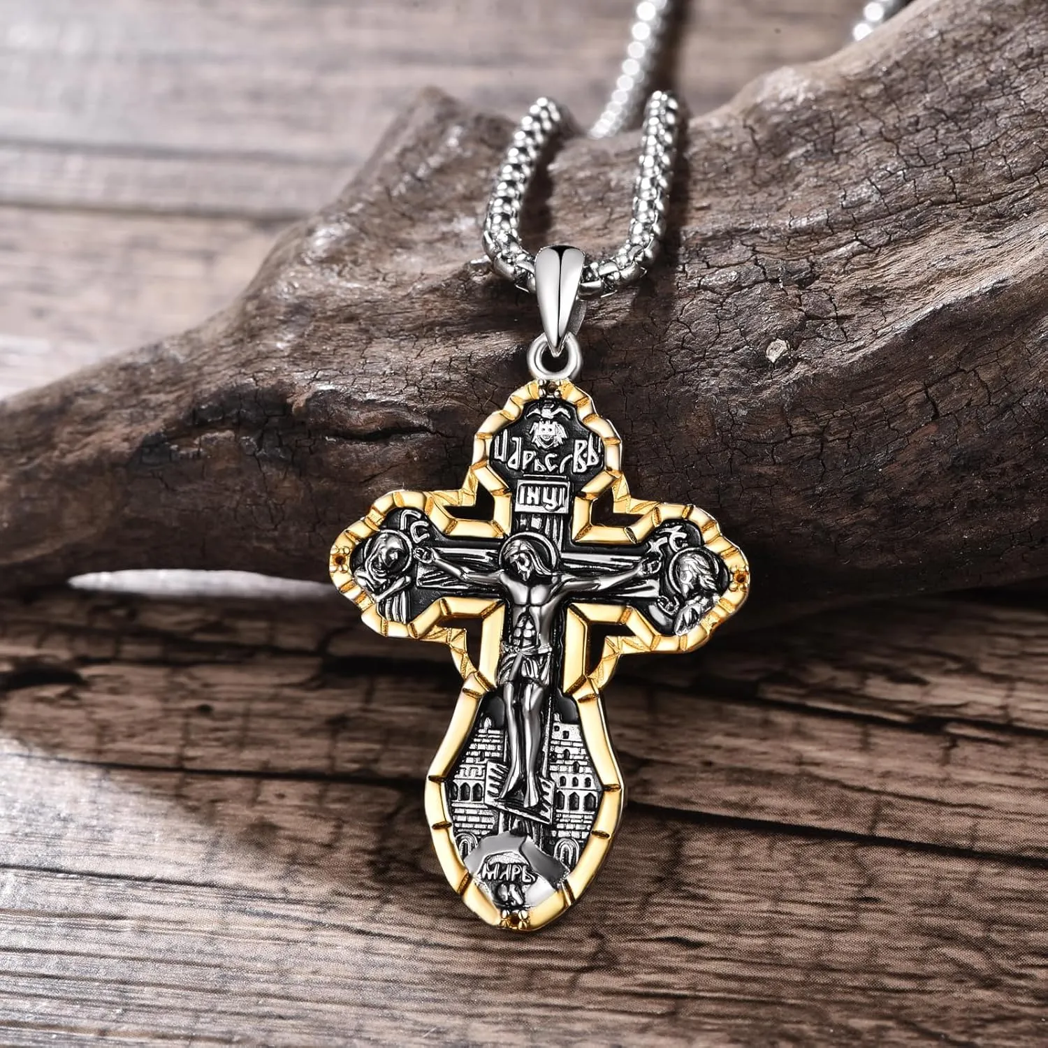 925 Sterling Silver Cross Crucifix Jesus Christ INRI Pendant Necklace for Men Women Medal Christian Religious Necklaces for Mens