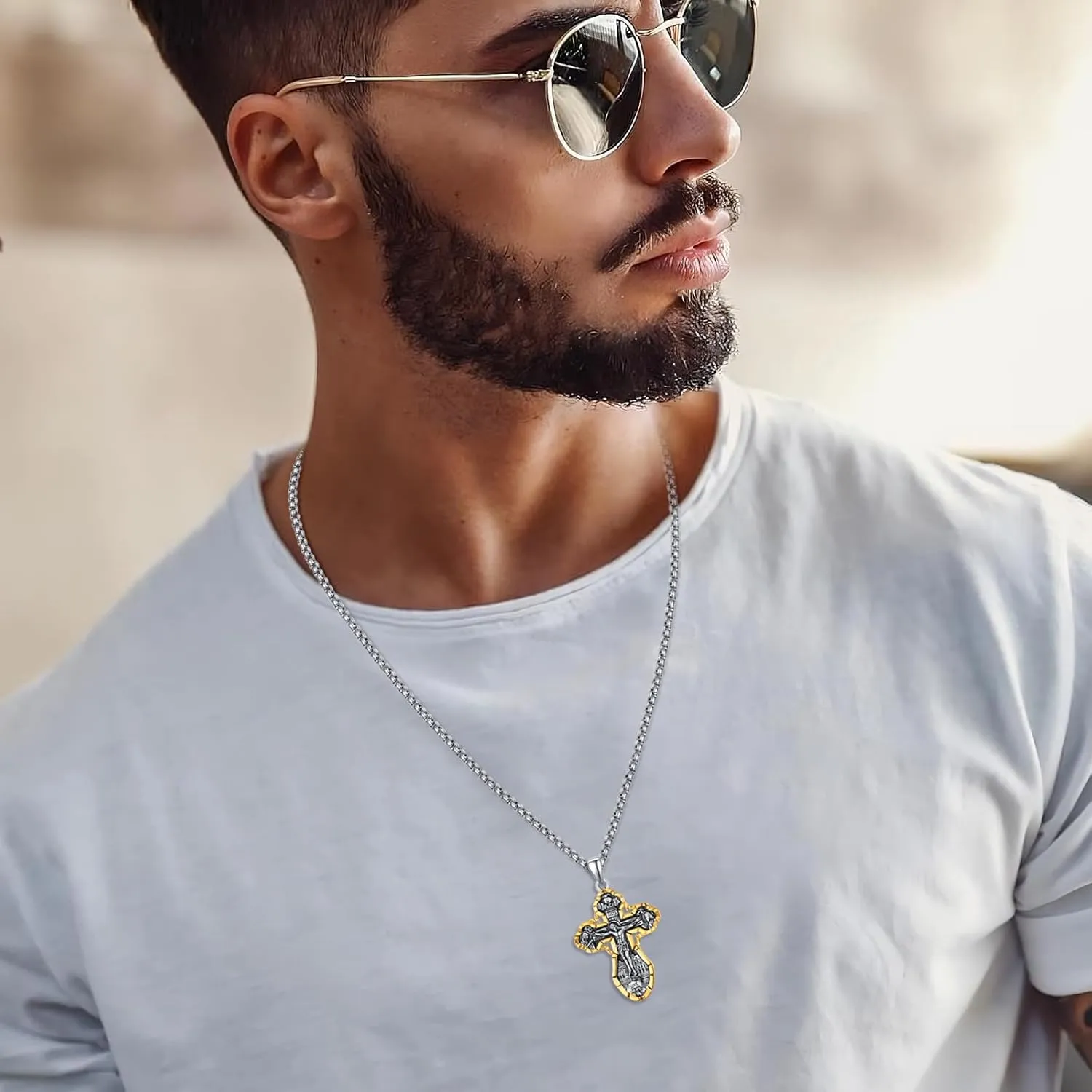 925 Sterling Silver Cross Crucifix Jesus Christ INRI Pendant Necklace for Men Women Medal Christian Religious Necklaces for Mens