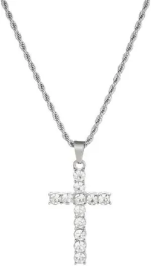 925 Sterling Silver Cubic zirconia Cross Necklace Men's and women's tide brand diamond ins hip Hop necklace (20 inch)