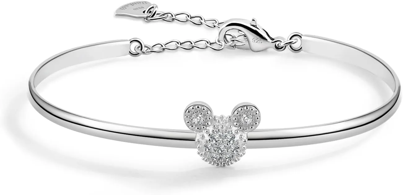 925 Sterling Silver Cute Mickey Bangles Fashion Women Charm Bracelet Adjustable Size Fine Jewelry Gift For female Wife Her