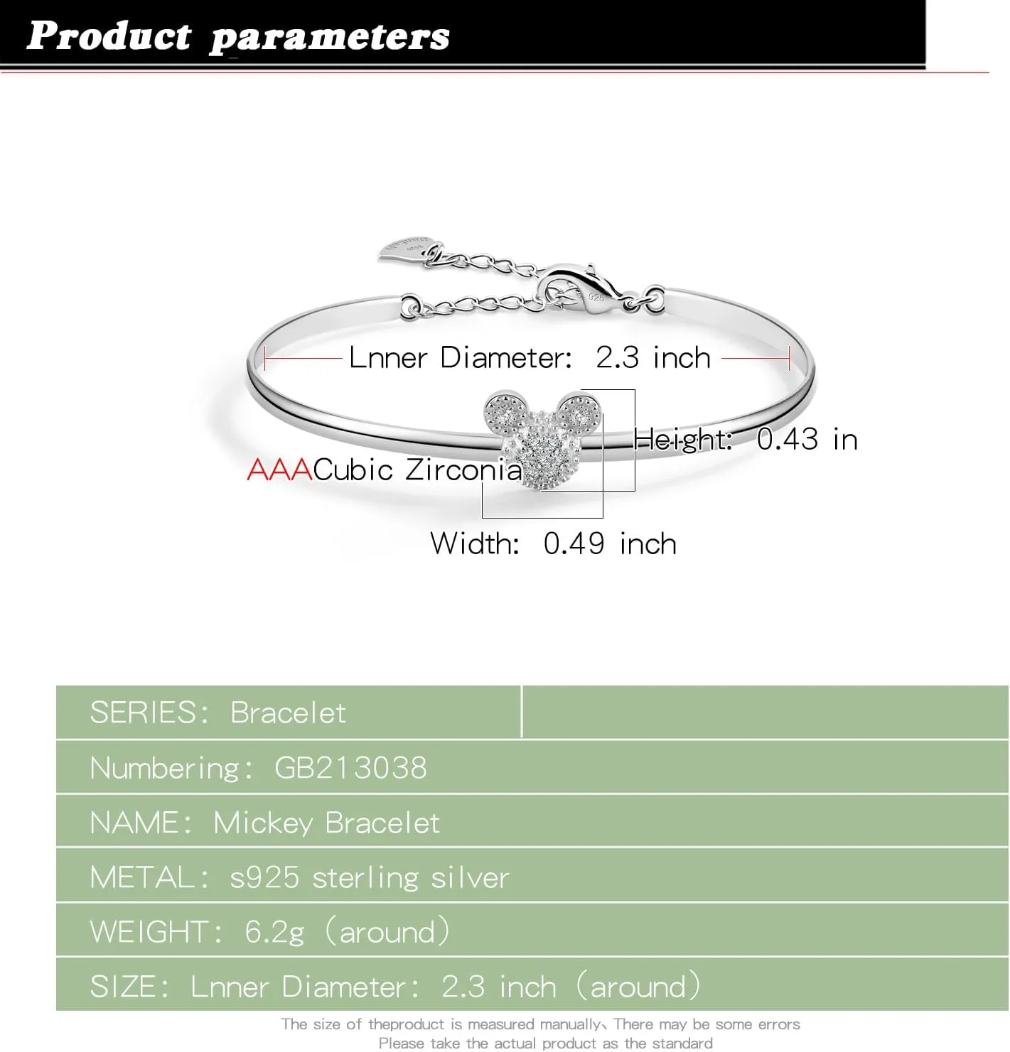 925 Sterling Silver Cute Mickey Bangles Fashion Women Charm Bracelet Adjustable Size Fine Jewelry Gift For female Wife Her