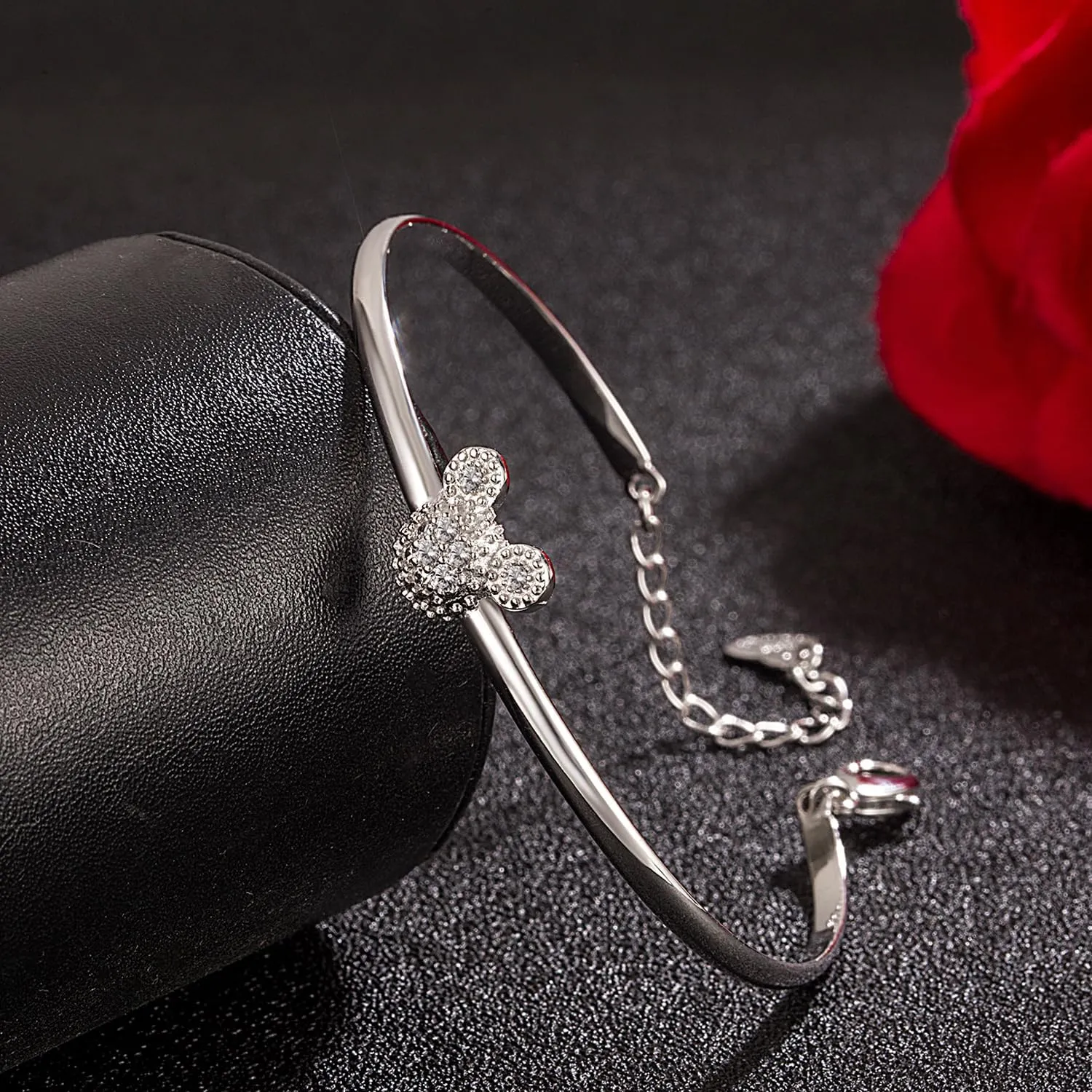 925 Sterling Silver Cute Mickey Bangles Fashion Women Charm Bracelet Adjustable Size Fine Jewelry Gift For female Wife Her