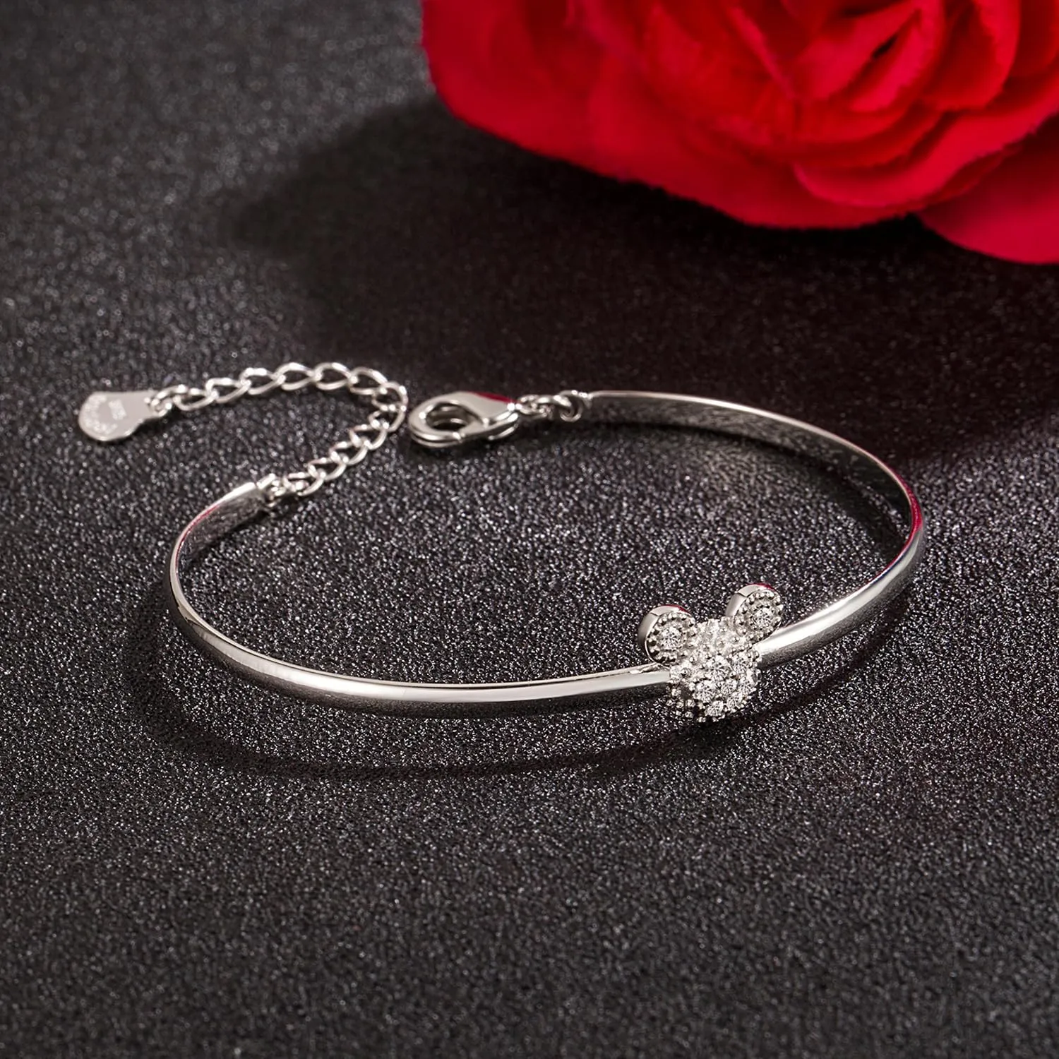 925 Sterling Silver Cute Mickey Bangles Fashion Women Charm Bracelet Adjustable Size Fine Jewelry Gift For female Wife Her