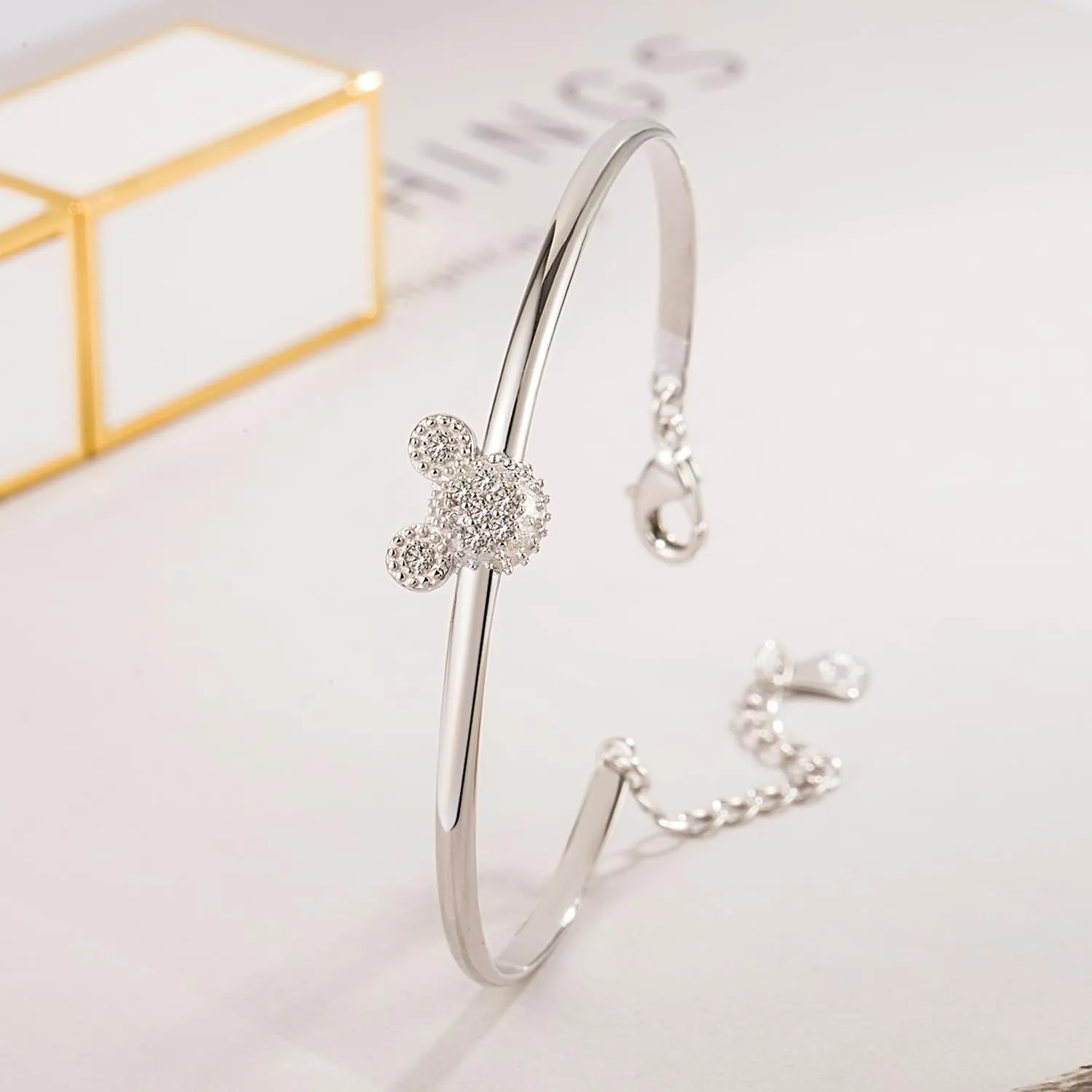 925 Sterling Silver Cute Mickey Bangles Fashion Women Charm Bracelet Adjustable Size Fine Jewelry Gift For female Wife Her
